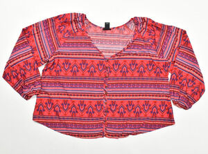 Wrangler Retro Women's Southwestern Boho Red Rayon Blouse Size XXL Long Sleeve